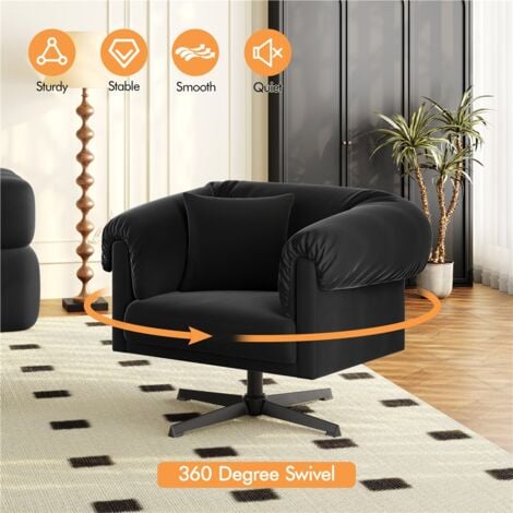 Yaheetech Upholstered Modern Swivel Accent Chair with Padded Armrest, Black