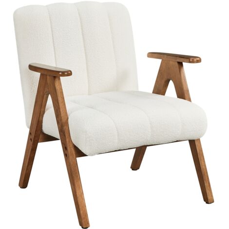 Yaheetech Modern Upholstered Accent Armchair with V Shaped Solid Wood Legs, White