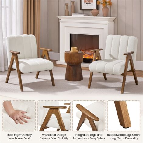 Yaheetech Modern Upholstered Accent Armchair with V Shaped Solid Wood Legs, White