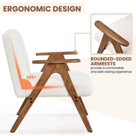 Yaheetech Modern Upholstered Accent Armchair with V Shaped Solid Wood Legs, White
