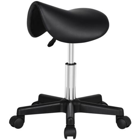 Yaheetech Black PU Leather Swivel Hydraulic Saddle Stool Adjustable Salon Stool Barber Chair Massage Hairdressing Tattoo