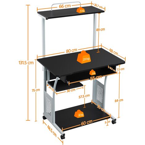 Yaheetech Computer Desk PC Table With Shelves, Black