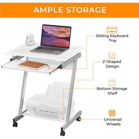 Yaheetech Computer Desk Z-Shaped with Keyboard Shelf Home Office Study PC Table Furniture, White
