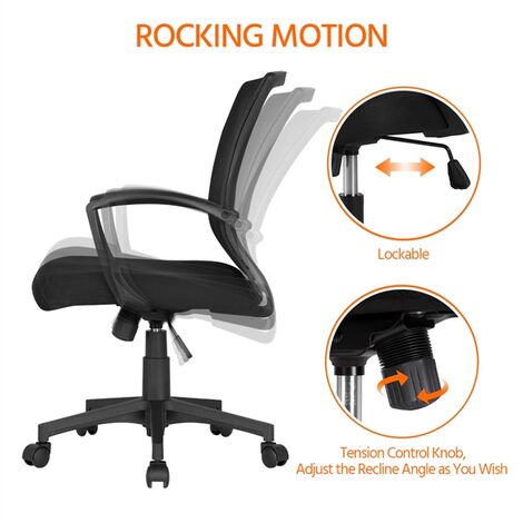 Yaheetech Mid-back Mesh Office Chair Height Adjustable for Students Study, Black