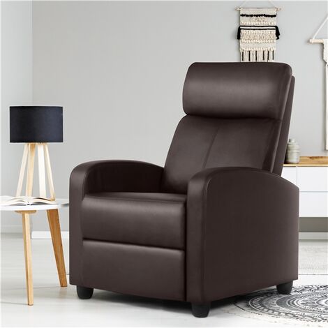 Yaheetech Leather Recliner Chair Adjustable Reclining Sofa - Brown