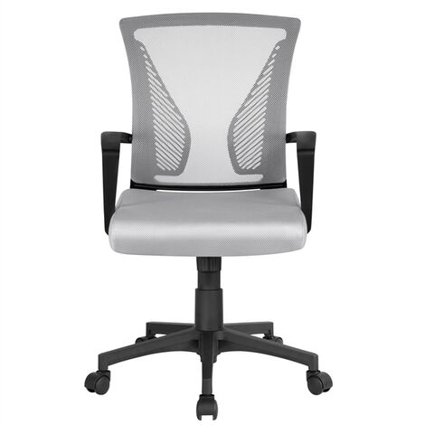 Yaheetech Mid-back Mesh Office Chair Height Adjustable for Students Study, Light Gray