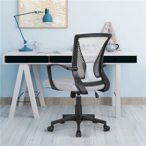 Yaheetech Mid-back Mesh Office Chair Height Adjustable for Students Study, Light Gray