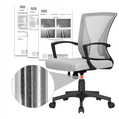 Yaheetech Mid-back Mesh Office Chair Height Adjustable for Students Study, Light Gray