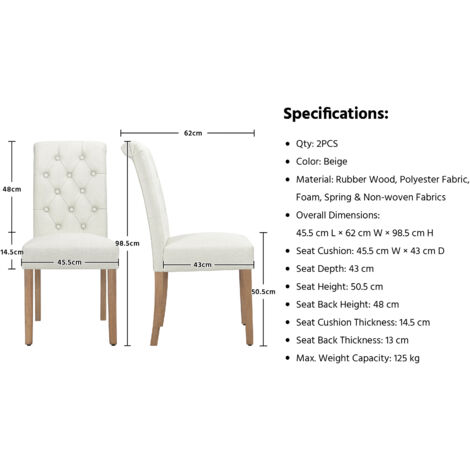 Yaheetech 2pcs Fabric Upholstered Dining Chair for Home/Restaurants, Beige