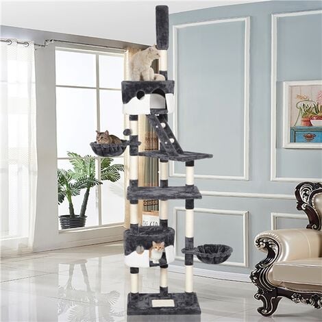 Yaheetech 100.5-inch Large Cat Tree Cat Furniture, Dark Gray & White