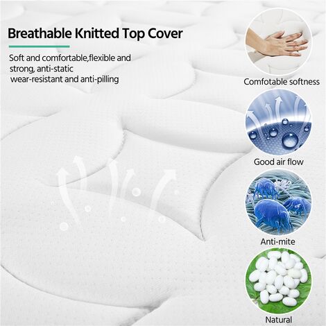 Yaheetech 3ft Single Mattress Pocket Coil Spring Comfortable Medium Firm Single Bed Mattress 20cm Thickness, White