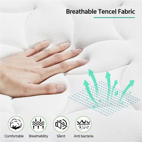 Yaheetech 4ft6 Double Mattress Pocket Coil Spring Comfortable Medium Firm Single Bed Mattress 20cm Thickness, White