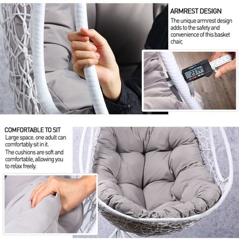 Yaheetech Rattan Swing Chair Patio Rattan Hammock With Armrest And Cushion, White
