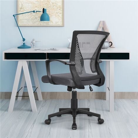 Yaheetech Mid-back Mesh Office Chair Height Adjustable for Students Study, Dark Gray