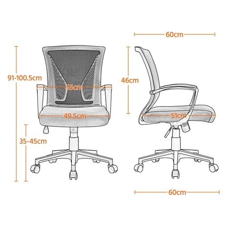 Yaheetech Mid-back Mesh Office Chair Height Adjustable for Students Study, Dark Gray