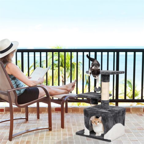 Yaheetech Cat Tree Tower Cat Scratch Posts Kitten Bed House, Dark Gray/White