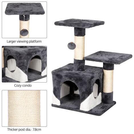 Yaheetech Cat Tree Tower Cat Scratch Posts Kitten Bed House, Dark Gray/White