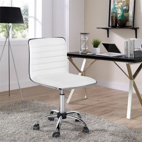 Yaheetech Swivel Computer Desk Chair Faux Leather Adjustable Armless Home Office Task Chair, White