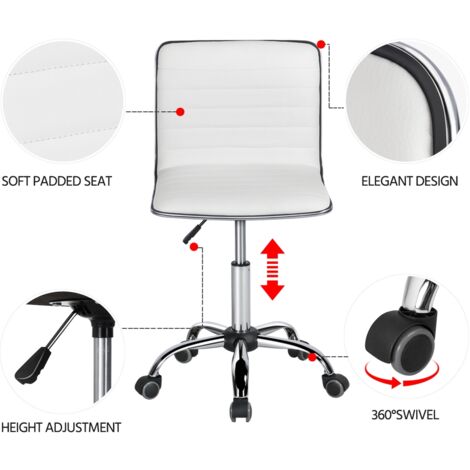 Yaheetech Swivel Computer Desk Chair Faux Leather Adjustable Armless Home Office Task Chair, White