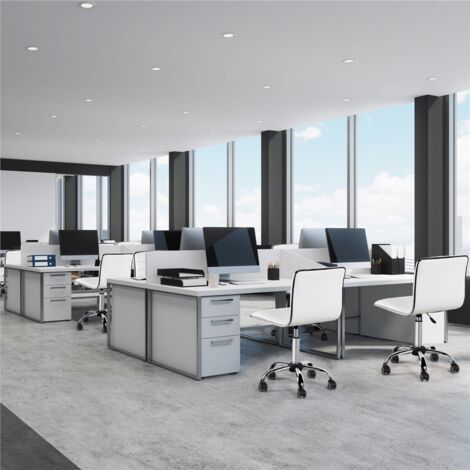 Yaheetech Swivel Computer Desk Chair Faux Leather Adjustable Armless Home Office Task Chair, White