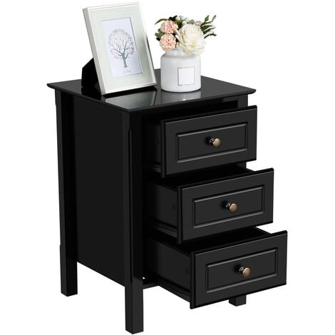 Bedside Table Wooden Nightstand with 3 Drawers, Side Table for Bedroom/Living Room/Hallway