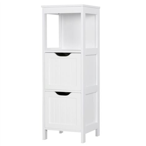 Yaheetech White Bathroom Floor Cabinet, Wooden Side Storage Organizer Free-Standing Cabinet with 3 Drawers, 30x30x89cm - white