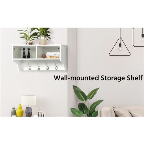 Yaheetech Wall Storage Unit Entryway Wall Mounted Coat Rack, White