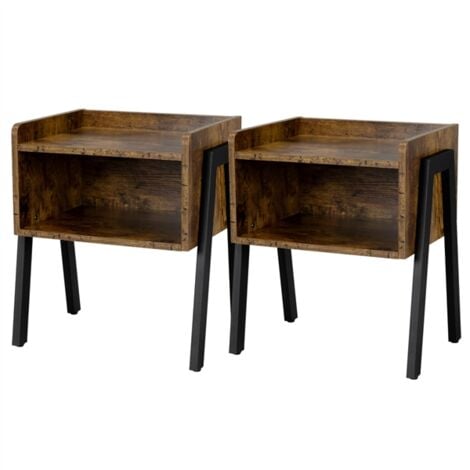 Set Of 2 Bedside Table Industrial, Small Rustic End Table With Storage