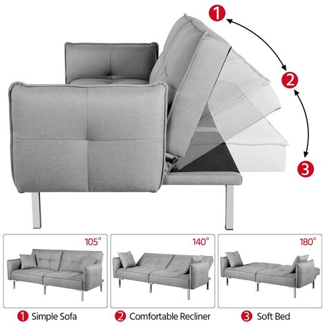 Yaheetech Convertible Sofa Bed Multipurpose Fabric Sofa Bed for Living Room/Bedroom, Light Gray