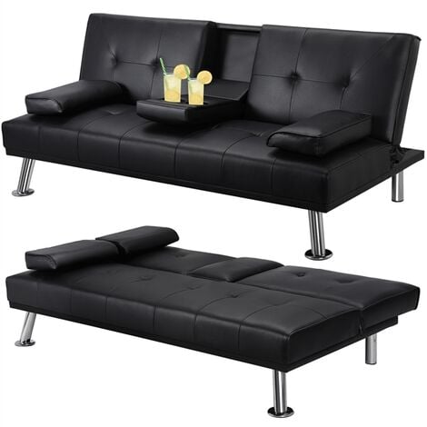 Clack Sofa Bed Faux Leather, Black Leather 3 Seater Sofa Bed