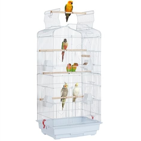 Open Top Large Bird Cage For Budgies Lovebirds Finches Cockatiels Conures Canary Tall Metal Small Parrots Cage Sun Quaker Parakeets Green Cheek Travel Bird Cage White
