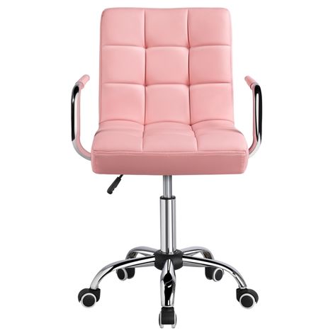 Adjustable Faux Leather Home Office Computer Desk Chairs Swivel Stool Chair on Wheels - Pink