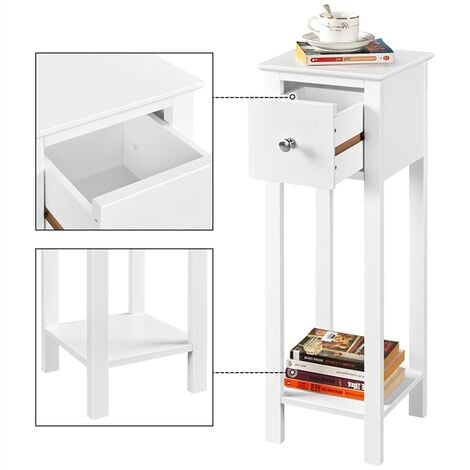 Yaheetech Set of 2 Slim Bedside Tables,25x25x70cm, White