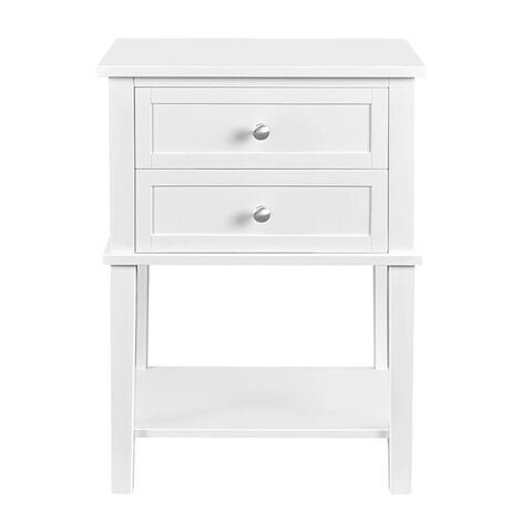 White Bedside Table 2 Drawers, Side Table Cabinet Living Room