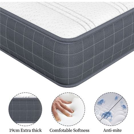 Yaheetech 3FT Single Bed Mattress Springs Mattress Medium Soft Mattress,19cm Height, Gray
