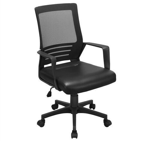Yaheetech Home Office Desk Chair Leather Mesh Chair,Black