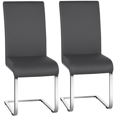 2pcs Stylish Dining Chairs Pu Leather W, Dark Grey Leather High Back Dining Chairs