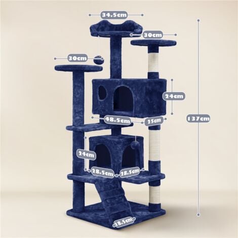 Yaheetech Cat Tree Tower Cat Kitten Scratching Tree for Kittens & Small/Medium Cats, Navy Blue