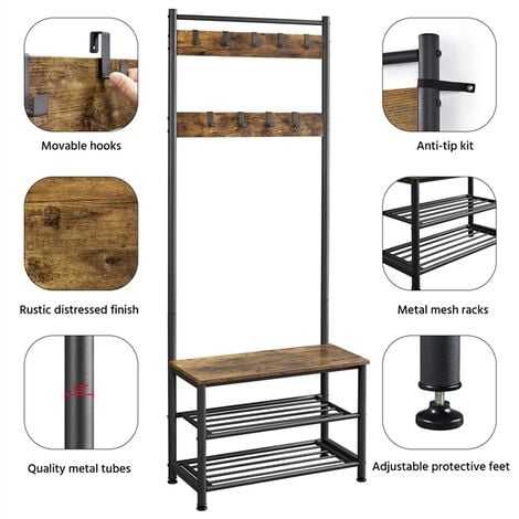 Yaheetech 184.5cm Height Metal Coat Rack Stand Hall Tree, Rustic Brown