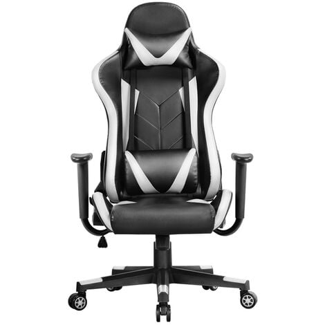 Yaheetech Computer Game Chair Swivel Leather Office Chair, Black/White