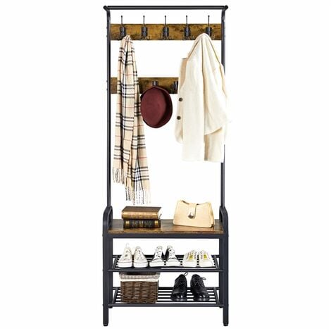 Hall Tree Coat Hanger Stand 182.5cm Rustic Brown Yaheetech Metal Coat Rack Stand with 2 Shelves & 23 Ball-End Hooks Heavy Duty Coat Stand 