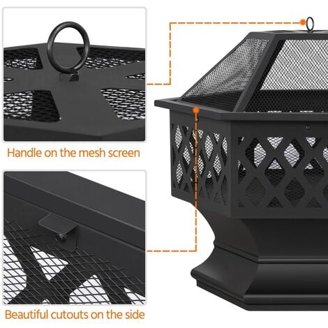 Yaheetech Metal Fire Pit Hexagon Shaped Fireplace for Outdoor Patio Backyard Camping Garden, Black