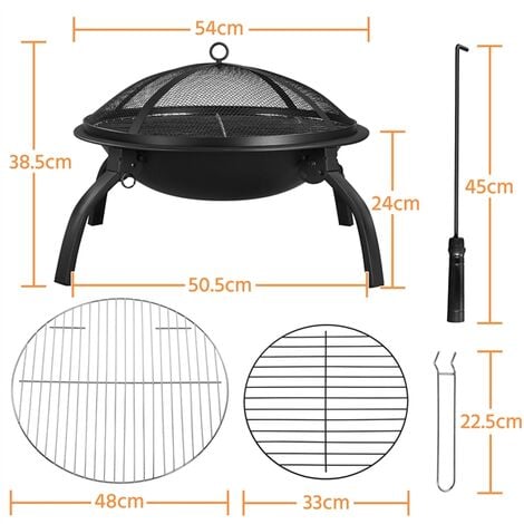 Yaheetech Fire Pit, 3 in 1 Iron Fire Bowl Patio Heater for Bonfire Camping/BBQ