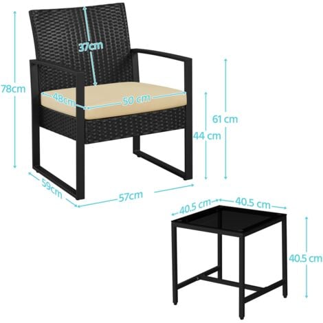 Yaheetech Rattan 3-Piece Patio Set Cushioned Bistro Set，Black/Khaki