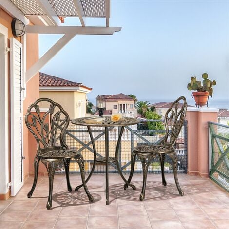 Yaheetech 3 Piece Patio Bistro Table Set with Umbrella Hole Aluminium Table Set, Bronze