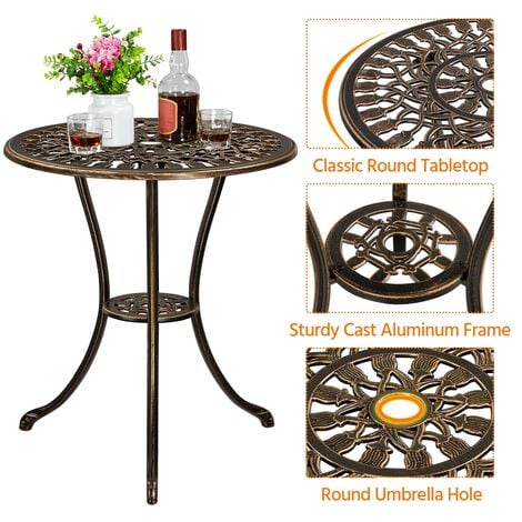 Yaheetech 3 Piece Patio Bistro Table Set with Umbrella Hole Aluminium Table Set, Bronze