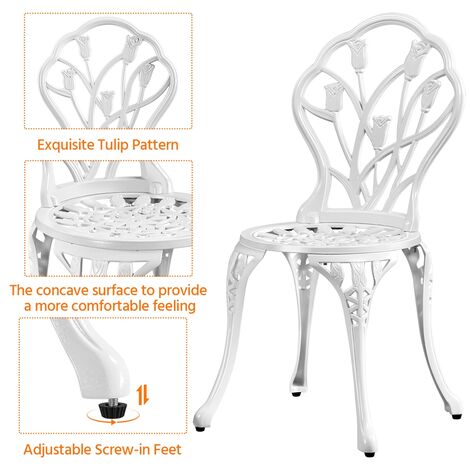Yaheetech 3 Piece Patio Bistro Table Set with Umbrella Hole Aluminium Table Set, White