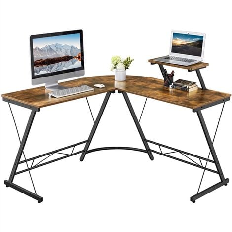 Yaheetech L-Shaped Computer Desk with Monitor Stand Computer Corner Desk for Gaming/Writing/Home Office Rustic Brown