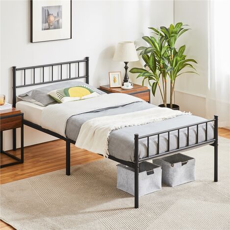 Yaheetech 3ft Single Metal Bed Frame with Headboard and Footboard, 90190cm, Solid Slatted Base, Black