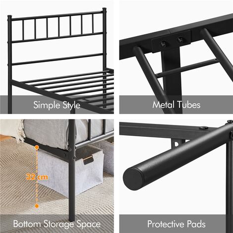 Yaheetech 3ft Single Metal Bed Frame with Headboard and Footboard, 90190cm, Solid Slatted Base, Black